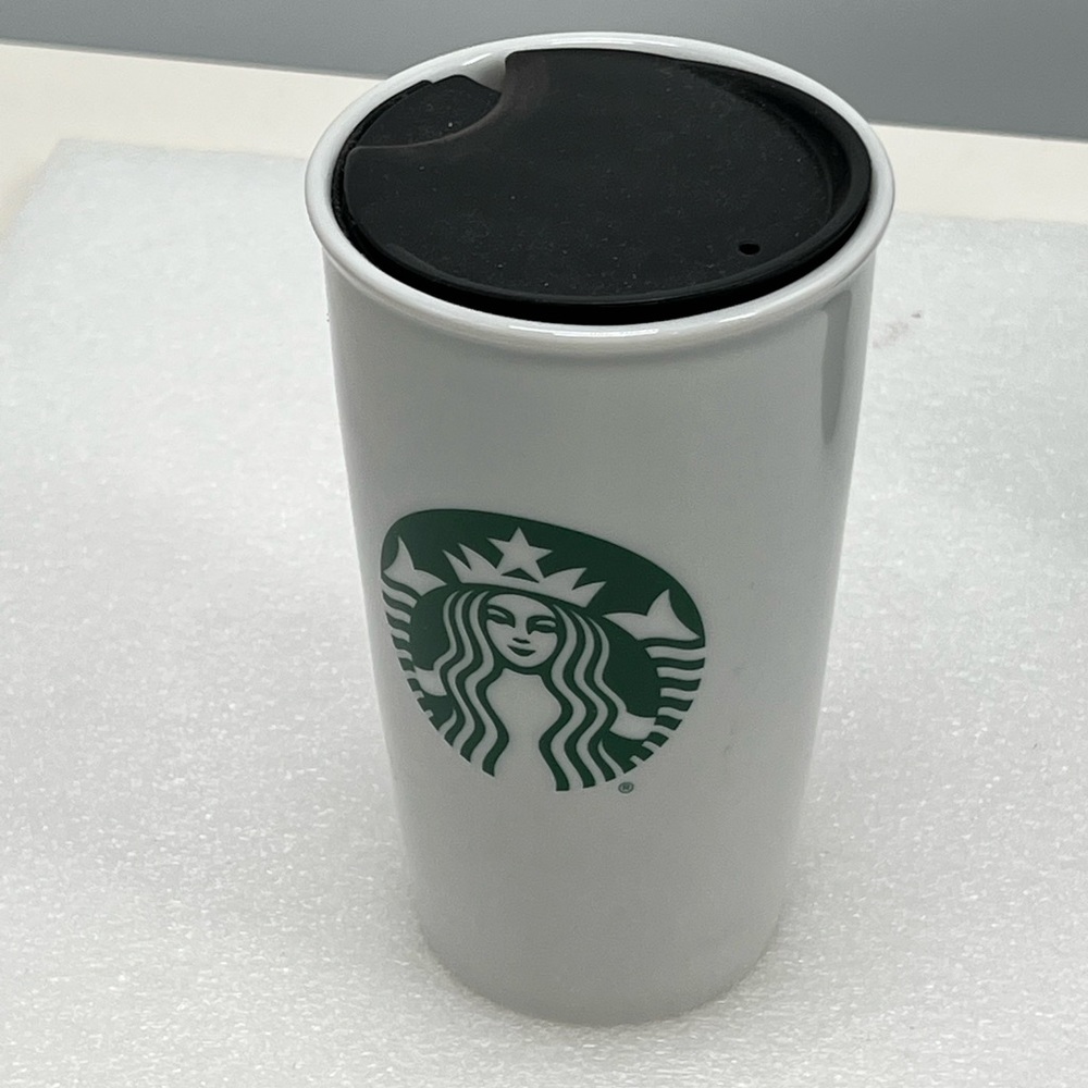 Starbucks Green Mermaid Logo Travel Coffee Mug Tumbler 12 FL Oz Ceramic With Lid